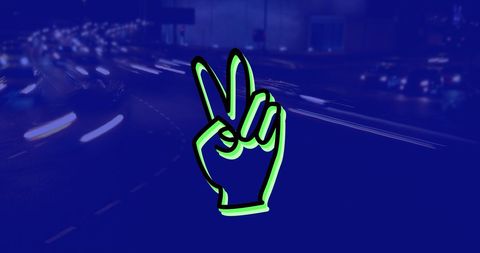 Urban Nightscape with Symbolic Peace Hand Sign Illustration