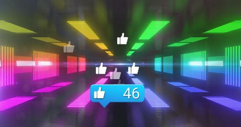 Abstract Neon Tunnel with Social Media Like Icons - Download Free Stock Images Pikwizard.com