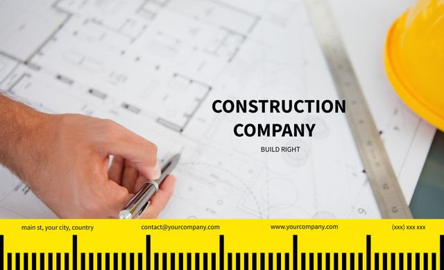 Hand Drawing Architectural Plans for Construction Company Business Card - Download Free Stock Templates Pikwizard.com