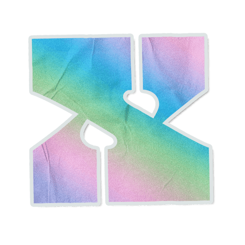 Transparent pastel watercolor letter x sticker with crumpled paper texture and outline