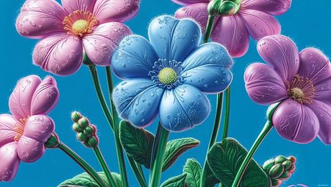 Vibrant floral forget me not arrangement with dewy sky-blue and pink petals