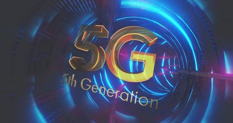 Golden 5G Text in Blue Glowing Tunnel