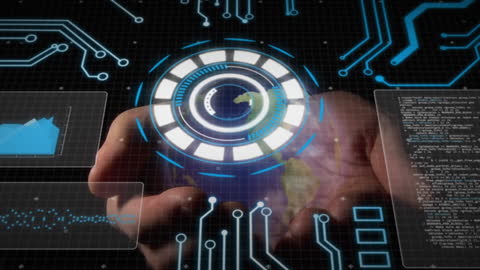 Futuristic Data Interface with Flickering Glowing Graphics