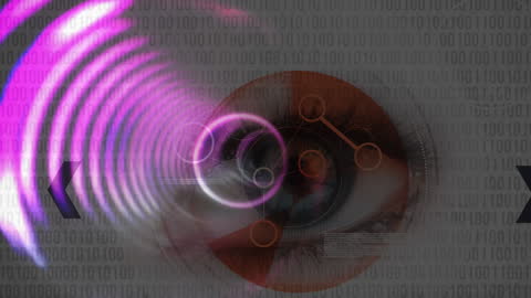 Digital Eye Overlay with Futuristic Tunnel and Binary Code