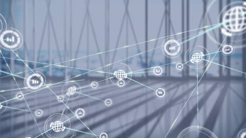 Digital Network Interface Over Urban Cityscape Business Technology Concept