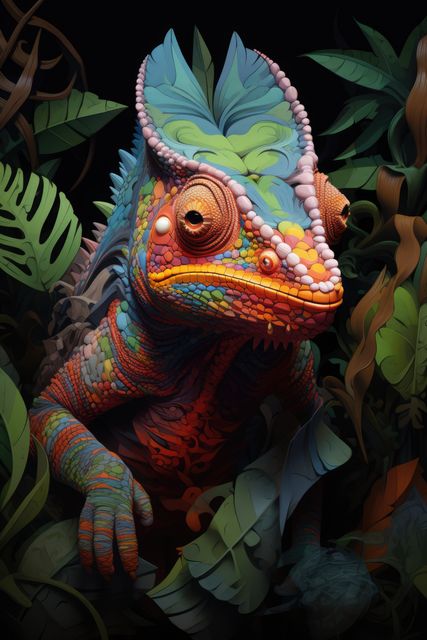 Vibrant Multicolored Chameleon in Lush Jungle - Download Free Stock Images Pikwizard.com