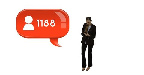 Businesswoman engaged with growing social media follow count