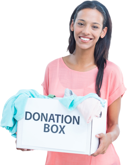 Smiling Biracial Woman Holding Donation Box on Transparent Background - Download Free Stock Videos Pikwizard.com