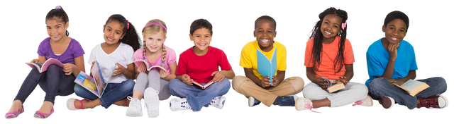 Happy Diverse Schoolchildren Sitting with Books on Transparent Background - Download Free Stock Videos Pikwizard.com