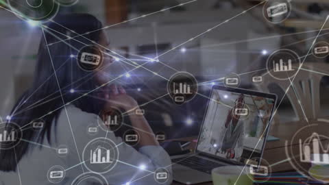 Businesswoman Connecting during Video Call with Network Overlay
