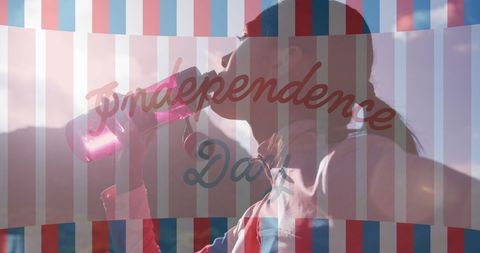 Patriotic hiking woman celebrating independence day