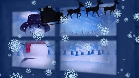 Enchanting Christmas Scene with Santa's Sleigh and Snowman