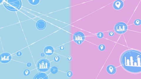 Animated Digital Network with Icons and Connections