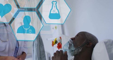 Female Doctor in Discussion with Patient and Digital Medical Icons