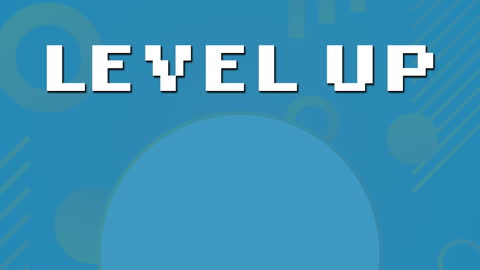 Retro Game Level Up Text with Blue Background