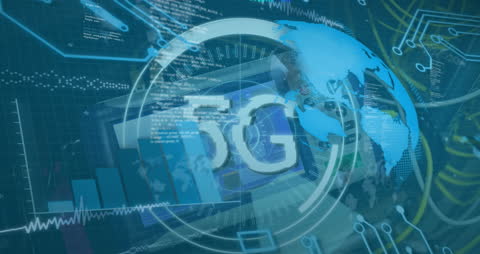 5G Globe Technology with Code and Circuit Overlay