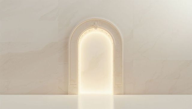 Luminous Arched Doorway with Elegant Molding in Marble Interior