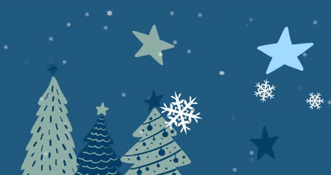 Animated Holiday Scene with Christmas Trees and Stars