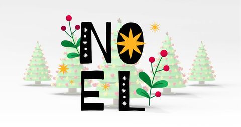 Noel Text with Festive Christmas Trees