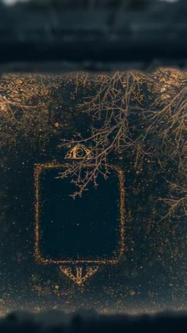 Vertical video glowing sigil rectangle reacting to camera movement on rooftop with moving branches a