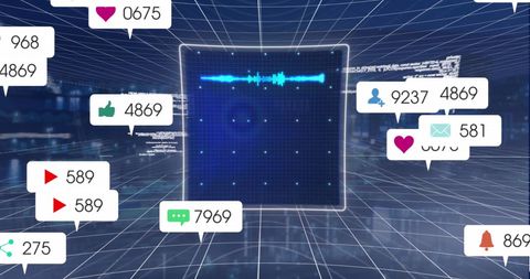 Futuristic Digital Interface Displaying Social Media Metrics and Notifications - Download Free Stock Images Pikwizard.com