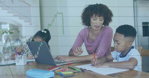 Diverse family manage finance during home study session