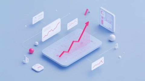 Digital tablet displaying rising arrow with data interfaces