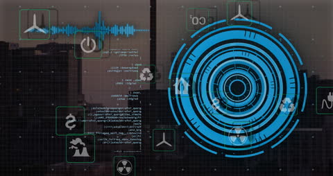 High-Tech Digital Interface Over Futuristic Cityscape