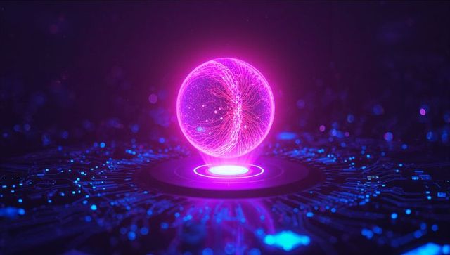 Futuristic glowing orb hovering above circuit board