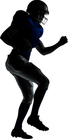 Silhouette of american football player in motion on transparent background
