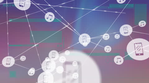 Dynamic Digital Network with Music and Phone Icons