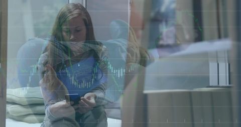 Financial Data Processing and Businesswoman on Smartphone