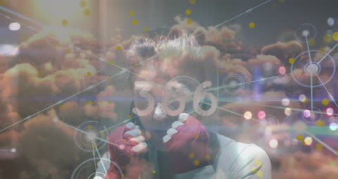 Woman Boxing Amid Cloud Data Visualization