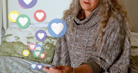 Woman with Smartphone Surrounded by Social Media Icons