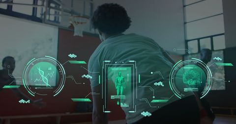 Digital Interface Over Basketball Athletes with Data Overlay