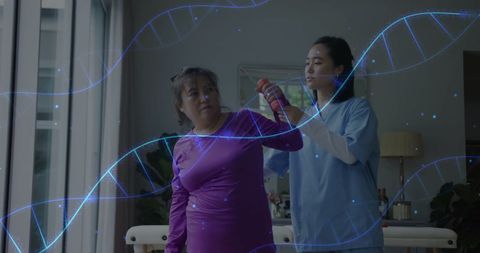 Nurse Assisting Patient with Genetic Research Concepts