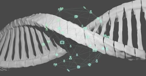 Interconnected DNA with Medical Icons on Gray Background