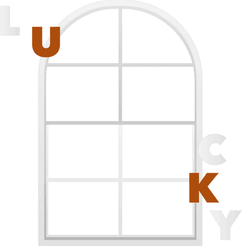 Minimalist arched window with lucky text on transparent background