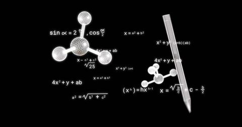 Digital Science Interface with Molecule Models on Black Background