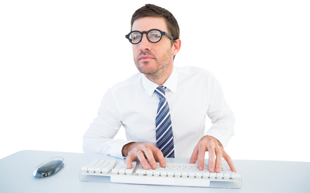 Professional Businessman Using Computer Keyboard in Transparent Background - Download Free Stock Videos Pikwizard.com