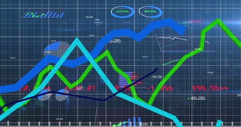 Dynamic Financial Graphs with Statistical Data on Blue Grid - Download Free Stock Images Pikwizard.com