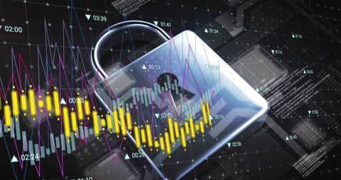 Cybersecurity and Data Analytics Concept with Lock and Graphs