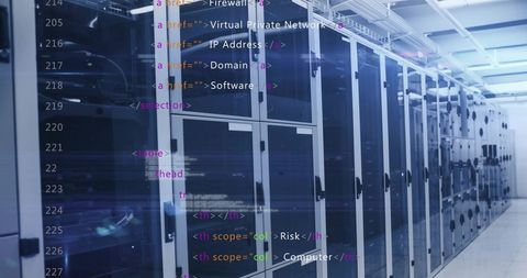 Digital Code Overlay on Modern Data Center Servers - Download Free Stock Images Pikwizard.com