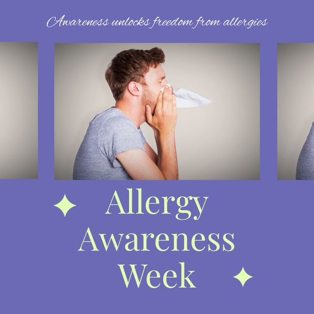 Allergy Awareness Week Promotion with Man Blowing Nose - Download Free Stock Templates Pikwizard.com