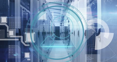 Digital Data Processing Concept with Magnifying Glass Icon Overlay