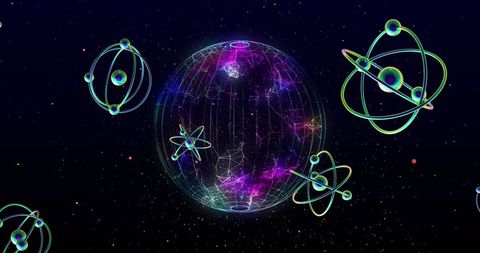 Futuristic Globe with Spinning Atom Models on Black Background - Download Free Stock Images Pikwizard.com
