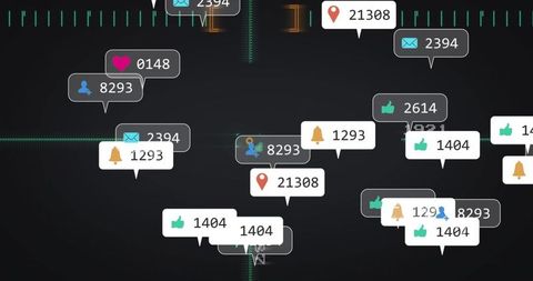 Futuristic digital interface with floating notifications and analytics