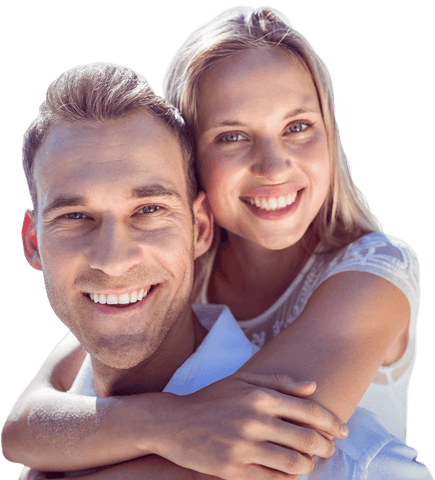 Transparent Couple Embracing with Joyful Expressions