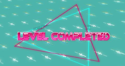 Colorful level completion screen in retro game design