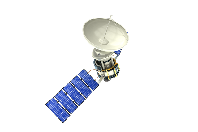 3D Transparent Image of Solar Satellite with Blue Solar Panels and Antenna Dish - Download Free Stock Videos Pikwizard.com